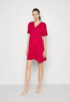 Short Sleeves Flared Mini Dress- Vestido Ligero - Red